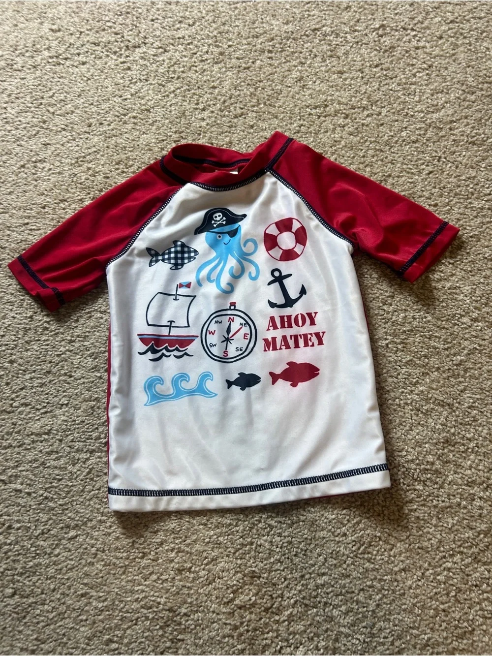 Gymboree Baby Boys Rash Guard Size 18-24 Months Red White Ahoy Matey Nautical